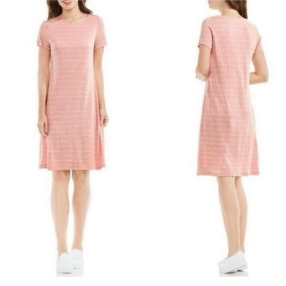 Two by Vince Camuto Pink Striped T-Shirt Dress 100% Lyocell Size Large EUC - Picture 1 of 6